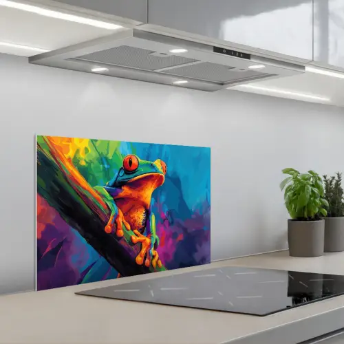 Kikker - Felgekleurd - Tak - Regenboog keuken achterwand spatscherm klein -3d_schuin