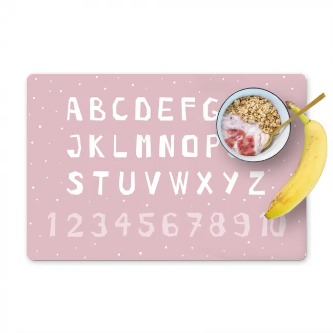 Alfabet - Roze - Cijfers - Kind Placemat vinyl groot -zzzproduct_Kitchenyeah-website