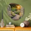 Doorkijk - Bloemen - Natuur - Zon - Pad Wandcirkel Organisch Plexiglas middel -sfeer2