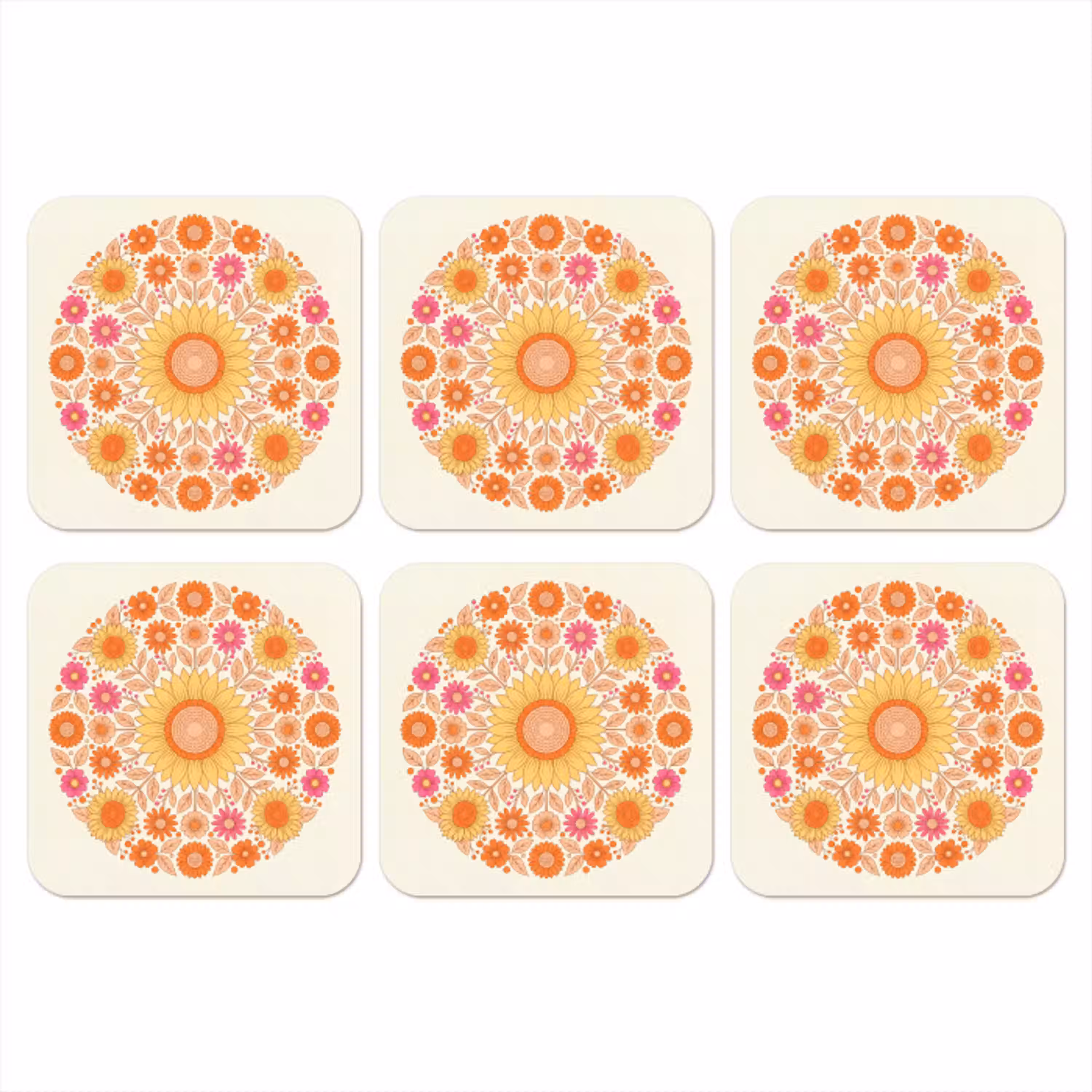 Bloemen - Mandala - Patroon - Kleurrijk onderzetter kurk middel -3d