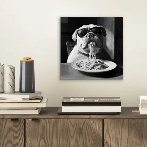 Hond - Bulldog - Pasta - Bril - Stoer - Dieren aluminium wit klein -sfeer1