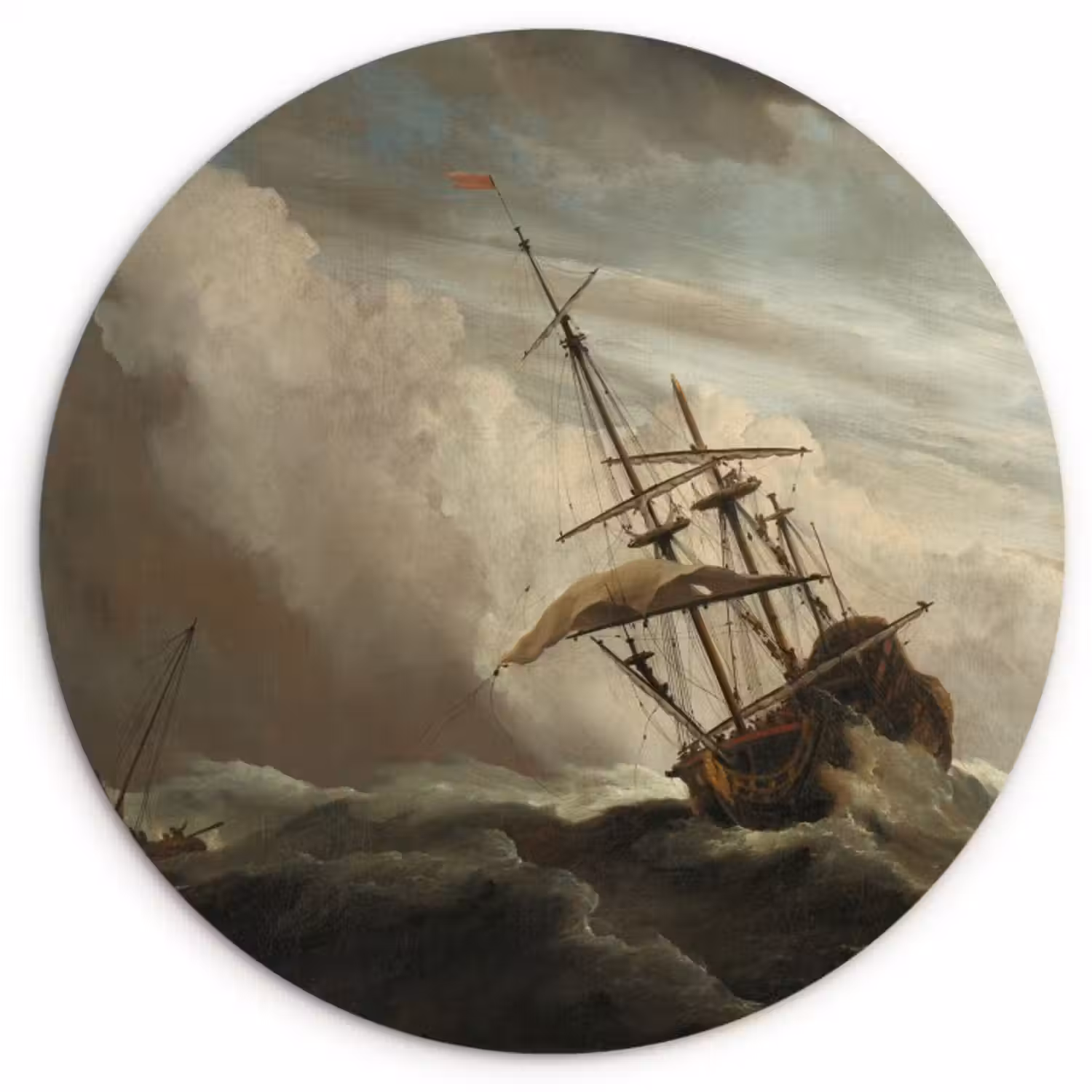 Muurcirkel - Een schip in volle zee bij vliegende storm - Schilderij van Willem van de Velde