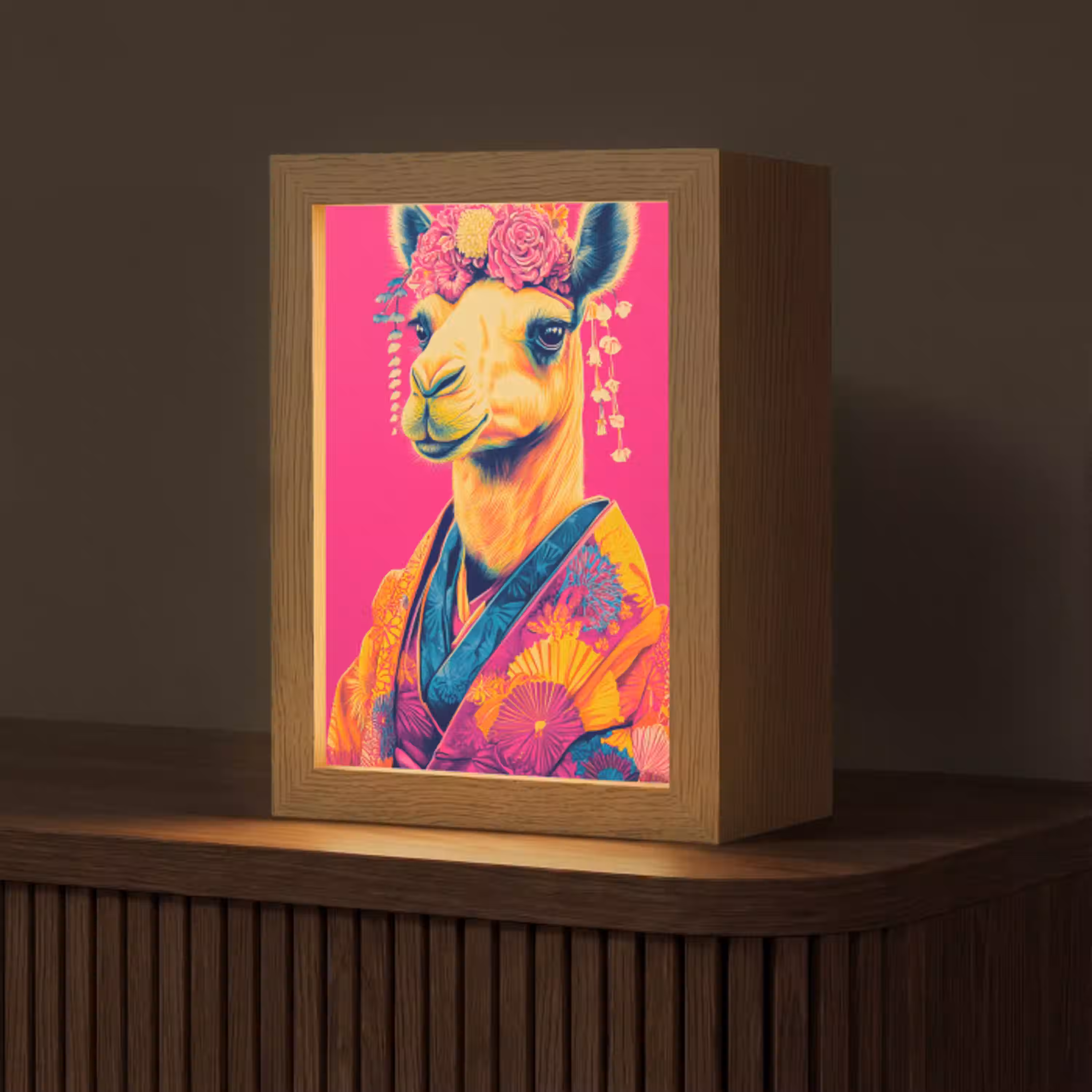 Kameel - Bloemen - Kimono - Waaiers Light Box met kabel (Tafellamp) klein -z3d_website