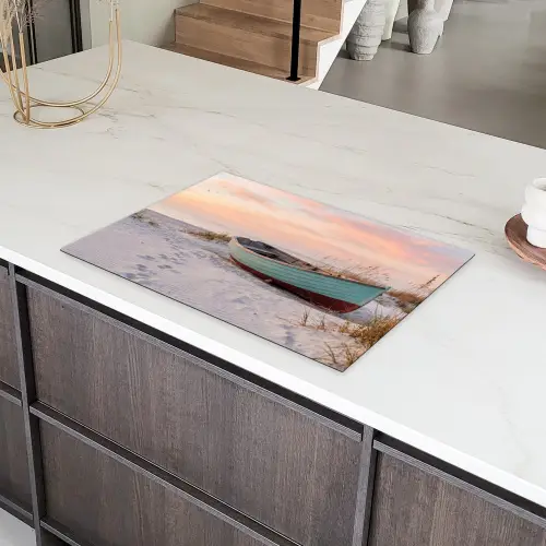 Rustiek - Roeiboot - Zandstrand Inductie beschermer vinyl 3mm klein -sfeer8