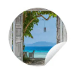 Strand - Tropisch - Zee - Doorkijk Wandcirkel tuinposter met ringen klein -3d
