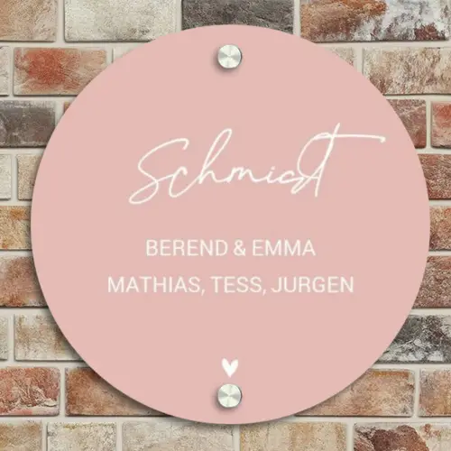 Effen roze - Sierlijk Naambord Rond klein -sfeer2