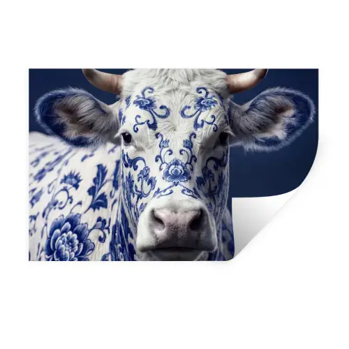 Koe - Delfts - Blauw - Artistiek Muursticker klein -3d