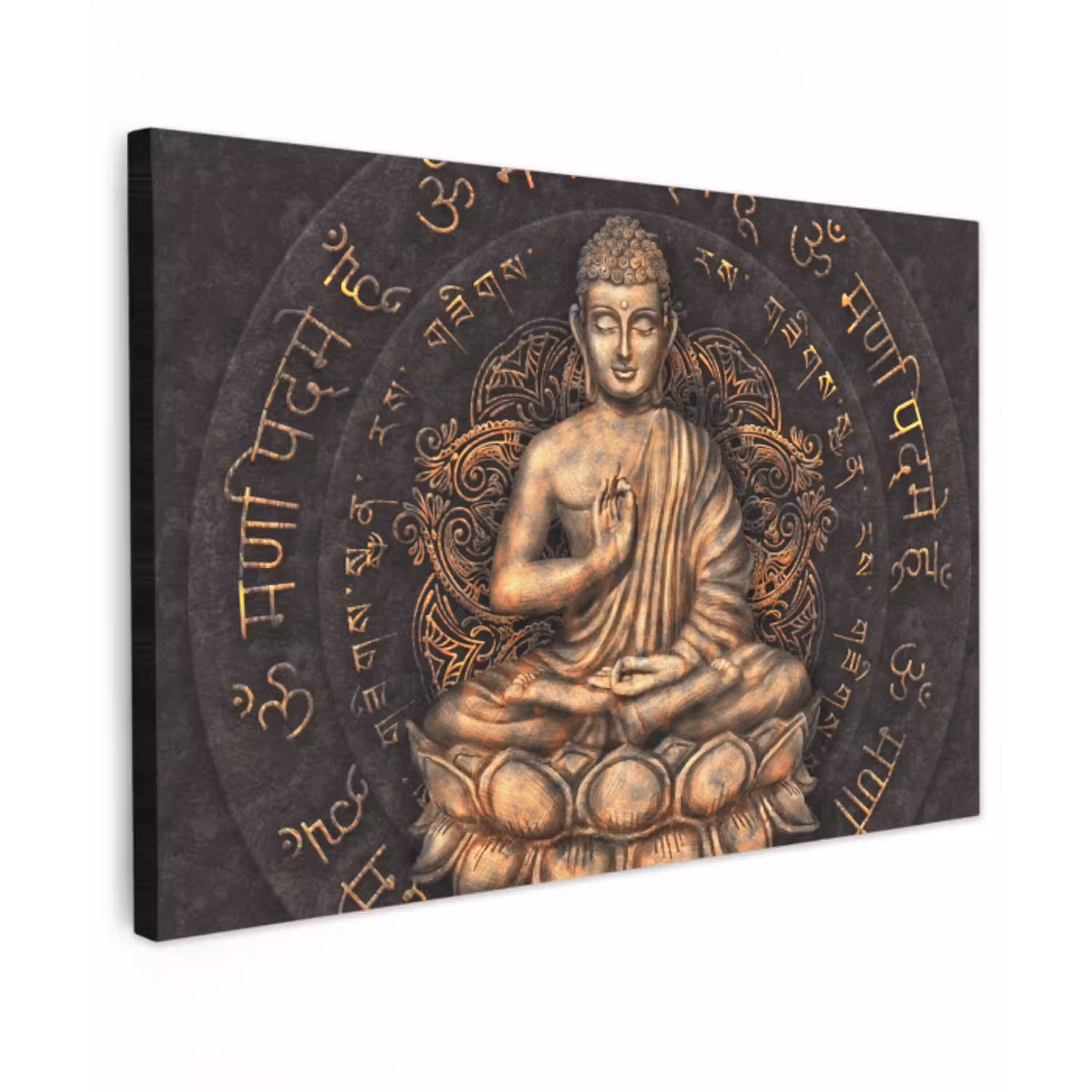 Boeddha - Mantra - Meditatie - Spiritueel - Koper Tuinposter op houten frame 2 cm dik klein -3d