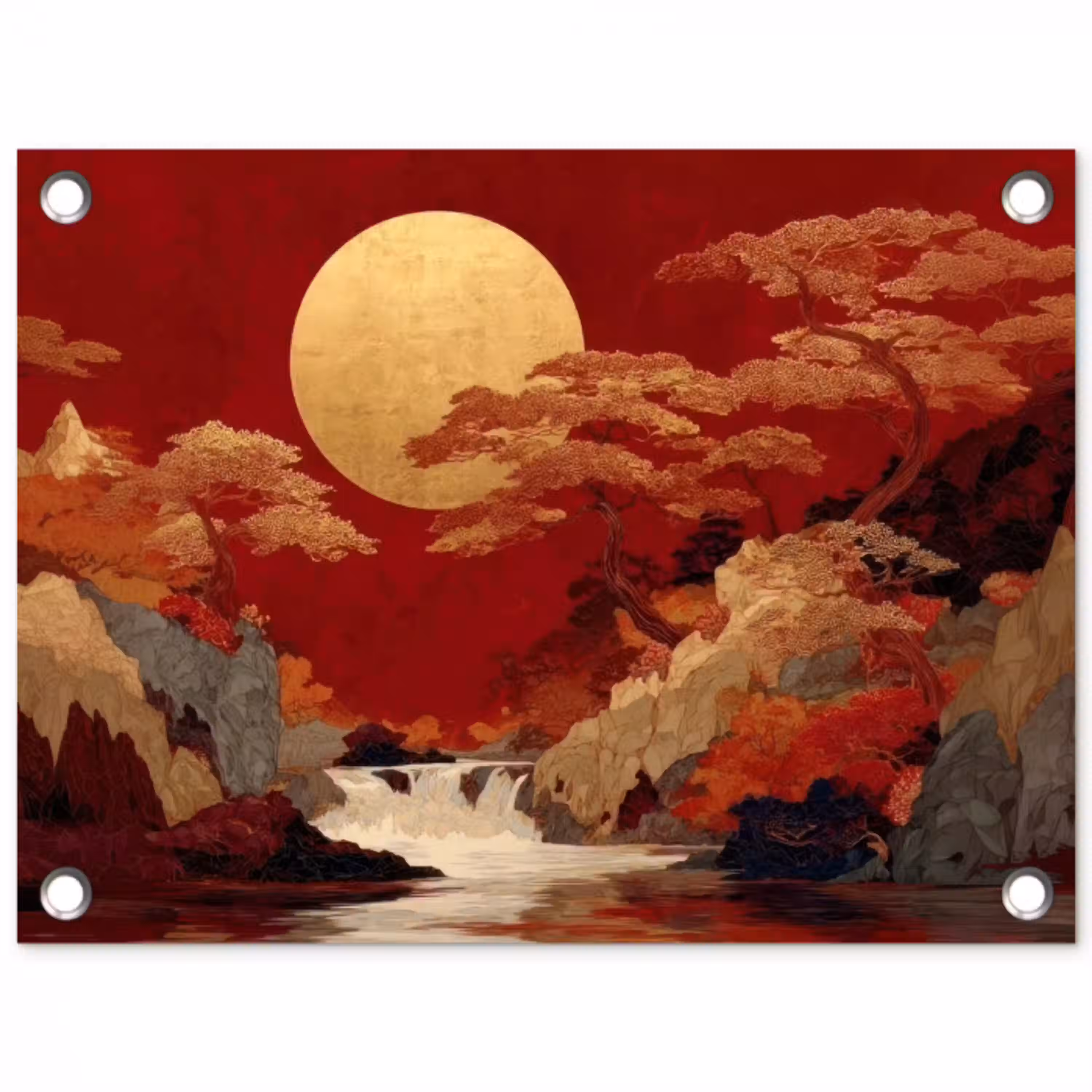 Volle maan - Landschap - Waterval tuinposter los doek klein -3d
