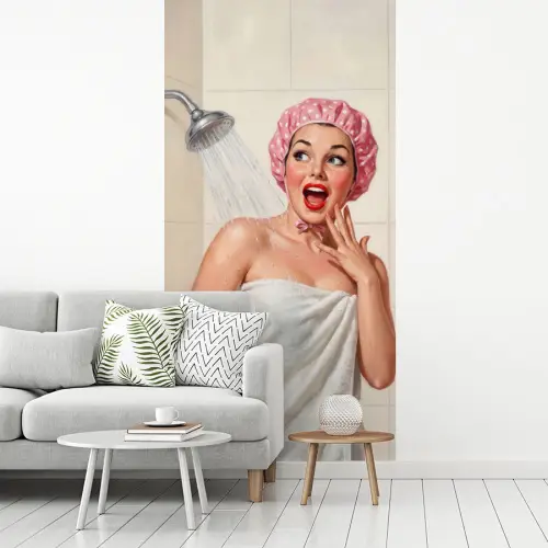 Vrouw - Douche - Roze fotobehang vinyl groot -woonkamer