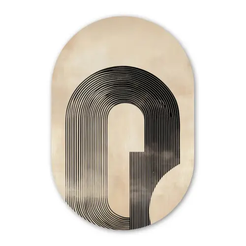 Boog -  Strepen - Minimalistisch - Zwart Wandcirkel Ovaal Forex klein -3d