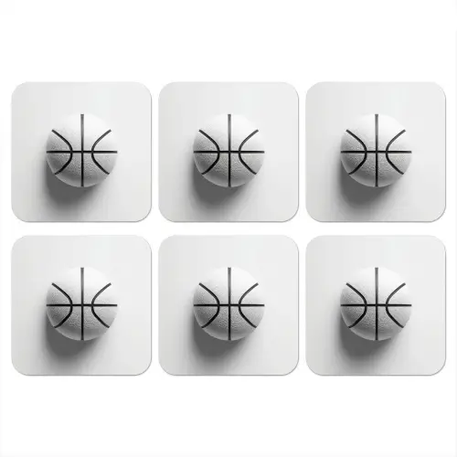 Basketbal - Wit - Schaduw - Lijnen onderzetter kurk middel -3d
