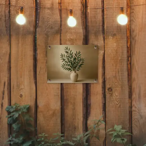 Vaas - Olijftakken - Bladeren - Beige tuinposter los doek klein -sfeer1