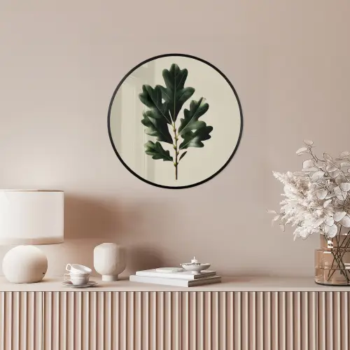 Eikenbladeren - Beige - Groen - Golvende randen Fotolijst rond zonder passe partout klein -sfeer3