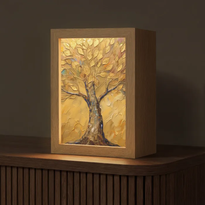 Goud - Boom - Abstract - Modern Light Box met kabel (Tafellamp) klein -z3d_website