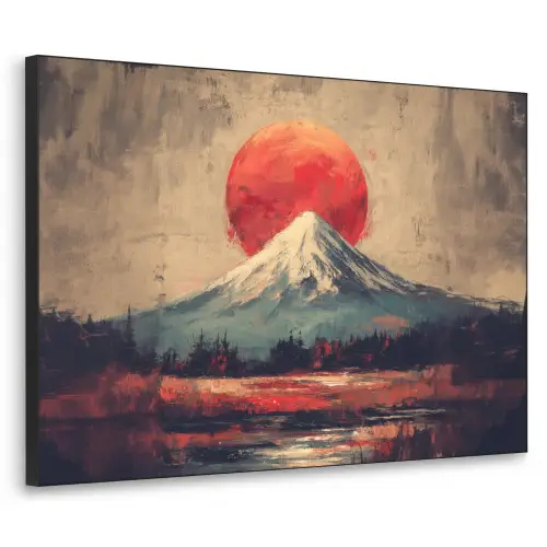 Bergtop - Sneeuw - Zon Textielframe zwart klein -3d