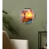 Doorkijk - Raam - Vuurtoren - Zonsondergang - Strand Wandcirkel behangsticker klein -sfeer2