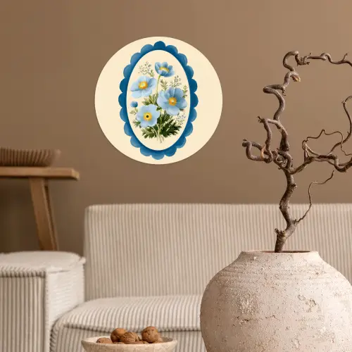 Lijst - Bloemen - Lichtblauw - Illustratie Wandcirkel behangsticker klein -sfeer1