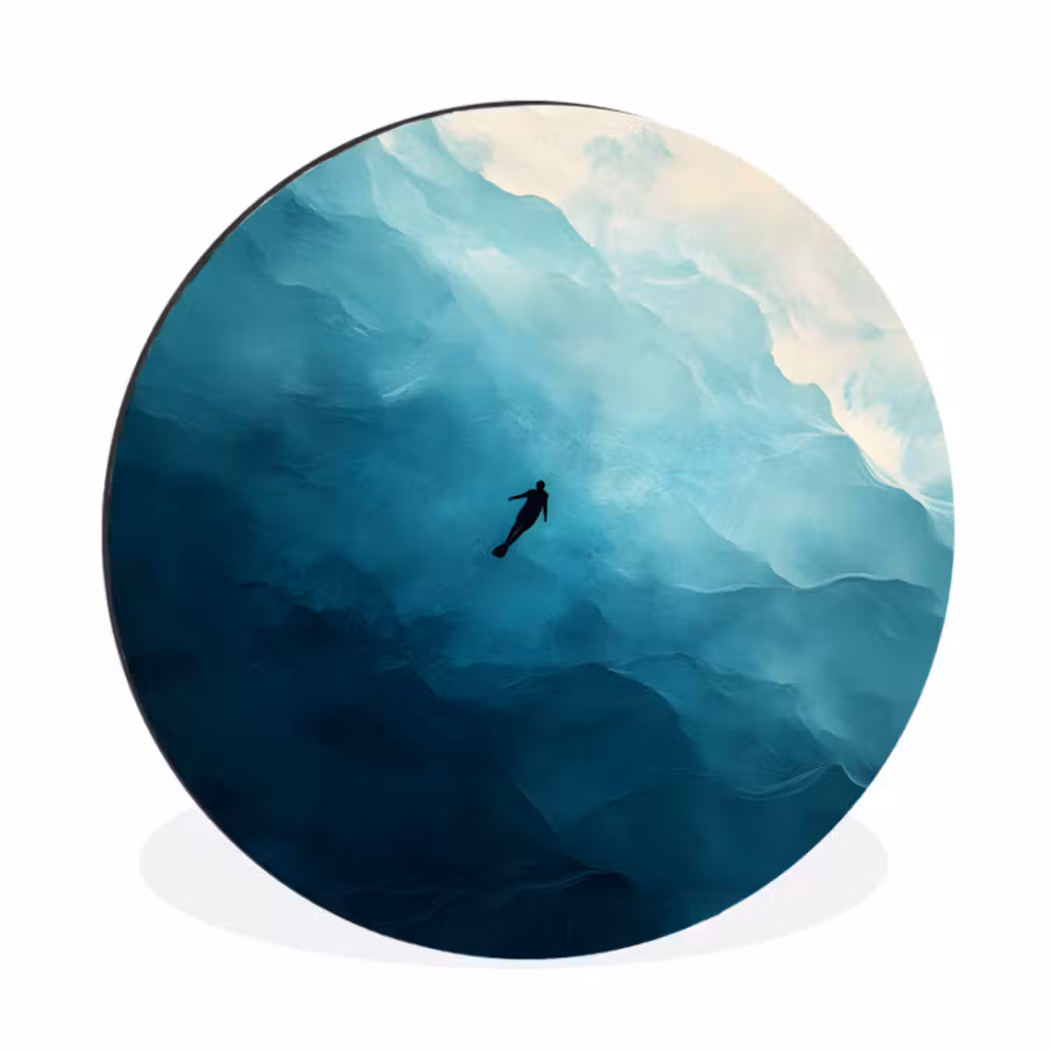 Wandcirkel - aluminium - Zee - Silhouet - Abstract - Blauw