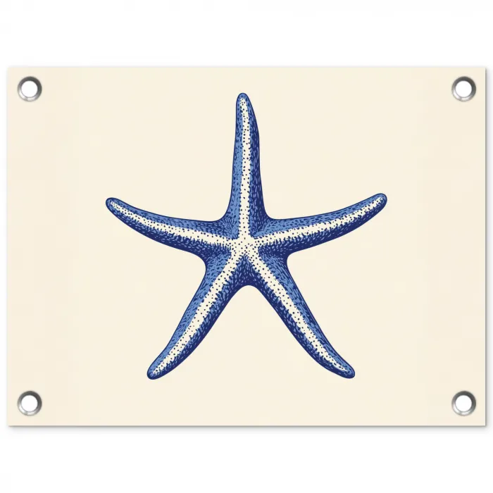 Blauwe zeester - Minimalistisch - Beige tuinposter los doek klein -3d