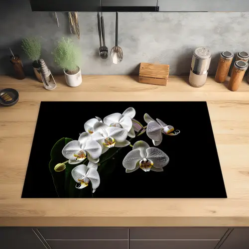 Dauwdruppels op Witte Orchideeën Inductie beschermer vinyl 3mm klein -sfeer5