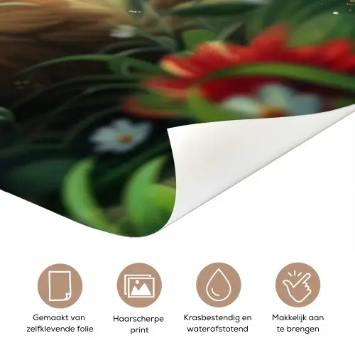 Süßer Hase mit Blume und Namensfeld. deurposter klein -closeup_NL