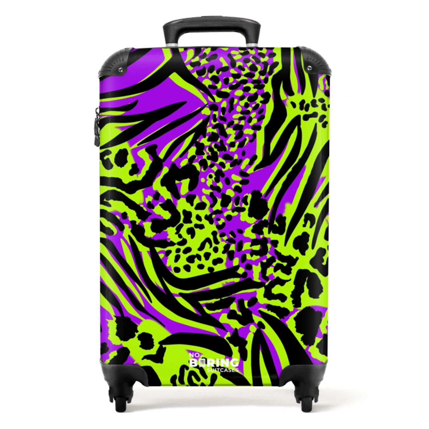 Wilde dierenprint in paars, limoengroen en zwart NBS - Handbagage koffer - Volwassenen Unisex middel -productfoto_recht