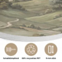 Landschap - Heuvels - Zandpad - Groen Akoestische PET Vilt - Rond klein -closeup_DE