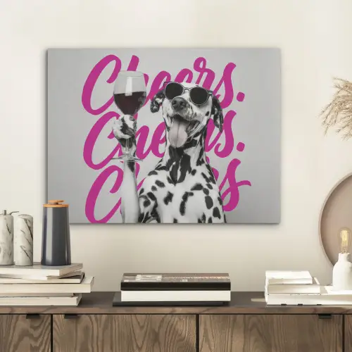 Cheers - Hond - Roze - Wijn PET vilt klein -sfeer1