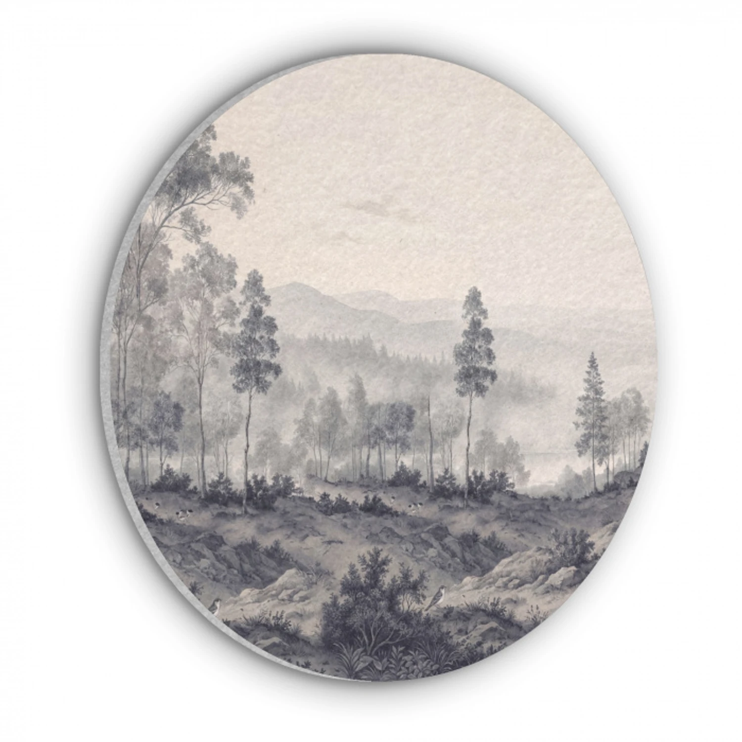 Mistig - Berglandschap - Illustratie Akoestische PET Vilt - Rond klein -3d