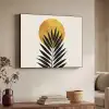 Zwart palmblad - Gouden cirkel - Beige achtergrond Textielframe zwart klein -sfeer3