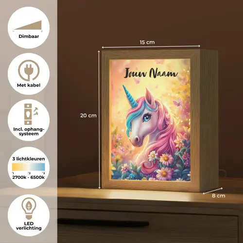 Eenhoorn - Roze - Kleurrijk - Sprookjesbos Light Box met kabel (Kinderlampje) klein -USP_NL