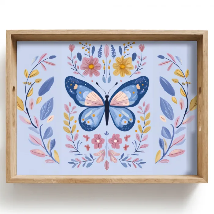 Vlinder - Lichtblauw - Sierlijk - Bloemen Dienblad Rechthoek middel -z3d_shopping