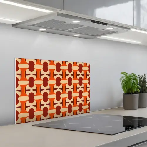 Geometrisch - Retro - Oranje keuken achterwand spatscherm klein 900 -3d_schuin