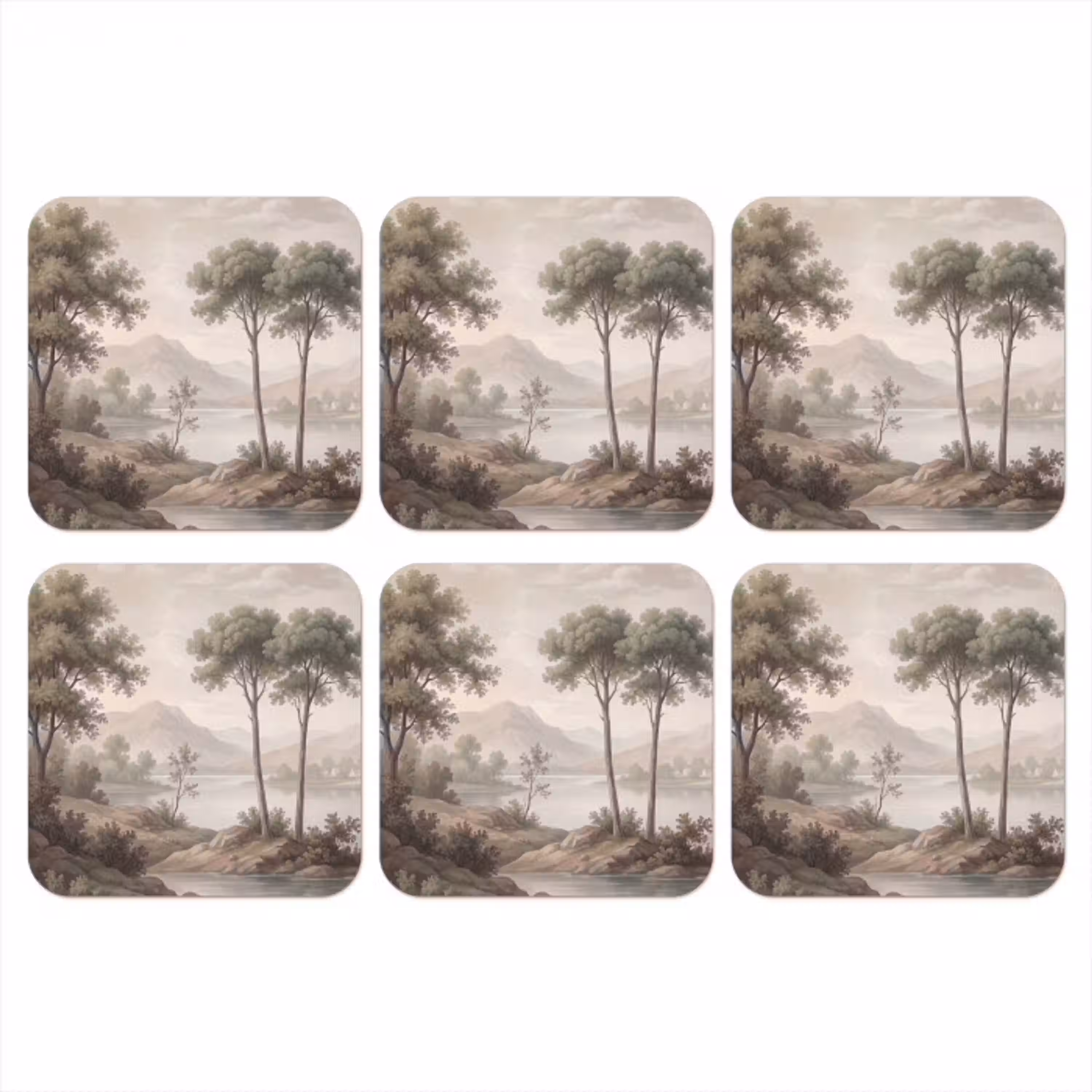 Bomen - Meer - Bergen - Illustratie onderzetter kurk middel -3d