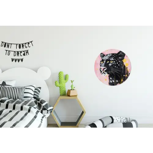 Zwart - Panter - Roze - Abstract Wandcirkel aluminium klein -kinderkamer