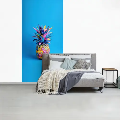 Ananas - Blauw - Tropisch - Vrolijk fotobehang vinyl groot -slaapkamer