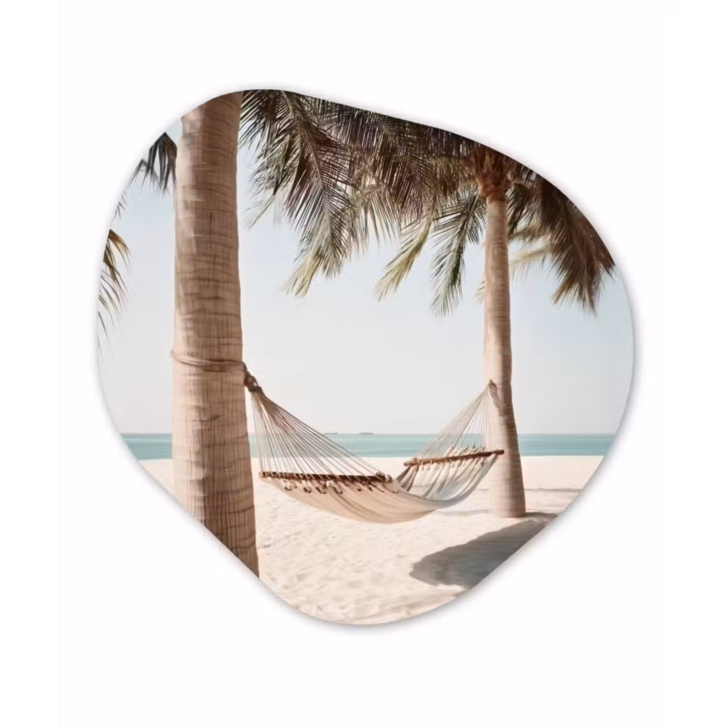 Glasbild Organische Form - Hängematte - Palmen - Strand - Meer