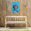 Vrouw - Bloem - Blauw - Modern - Bril - Portret Tuinposter op houten frame 2 cm dik klein -sfeer4
