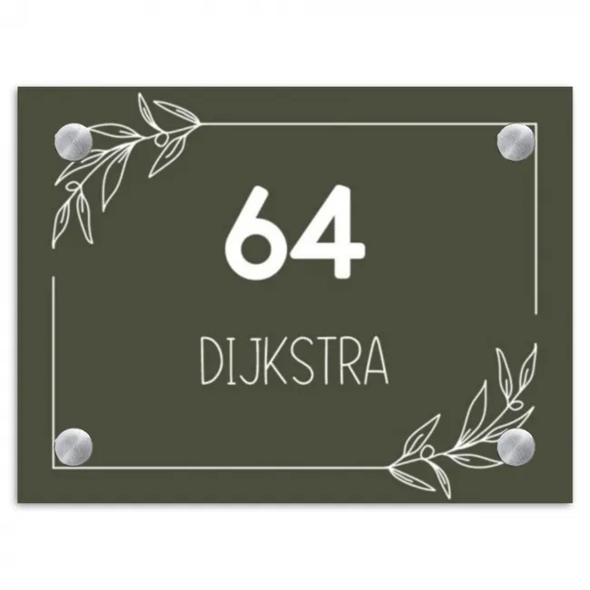 Olijfgroen - Modern Naambord Rechthoek middel -3d