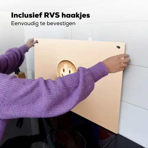 Koffie - Melkschuim - Lach - Beige Inductie beschemer met haakjes klein -ky-ophangen-nl