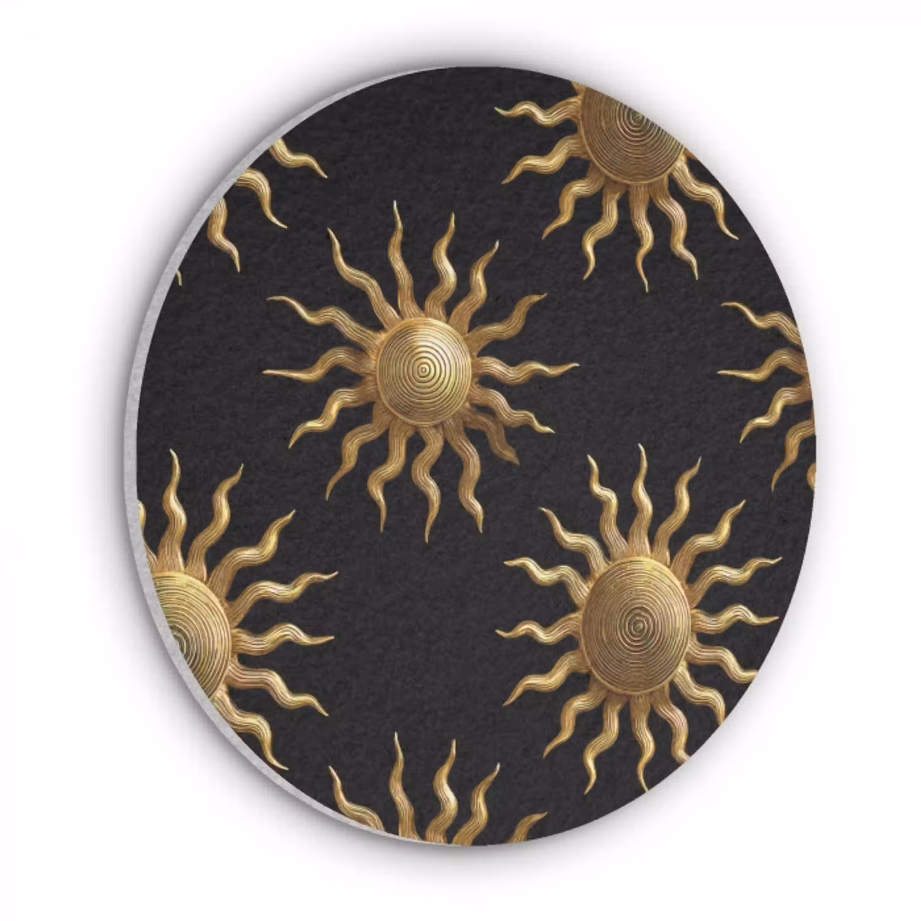 Zon - Patroon - Luxe - Goud - Zwart Akoestische PET Vilt - Rond klein 838 -3d