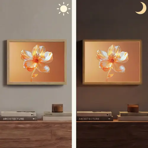 Glazen - Bloem - Oranje Light Box met batterij (Wandlamp) middel -sfeer3
