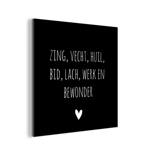 Spreuken - Ramses Shaffy - Zing vecht huil bid lach werk en bewonder - Quotes aluminium wit klein -3d