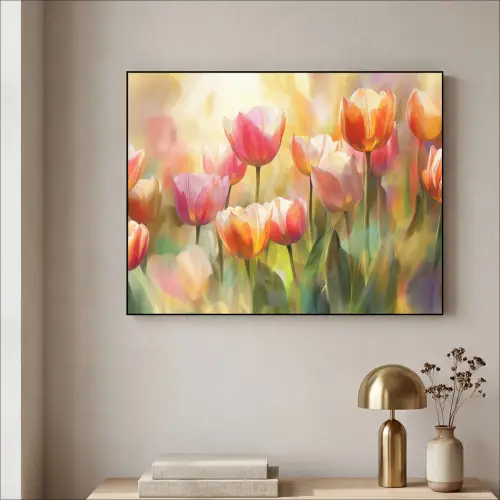 Tulpen - Sprookjesachtig - Kleurrijk Textielframe zwart klein -sfeer2