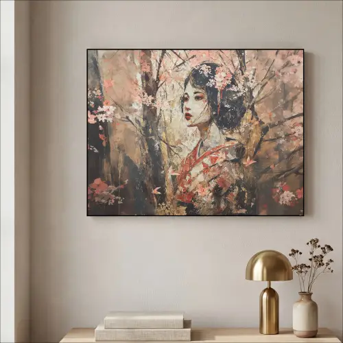 Kimono - Vrouw - kersenbomen Textielframe zwart klein -sfeer2