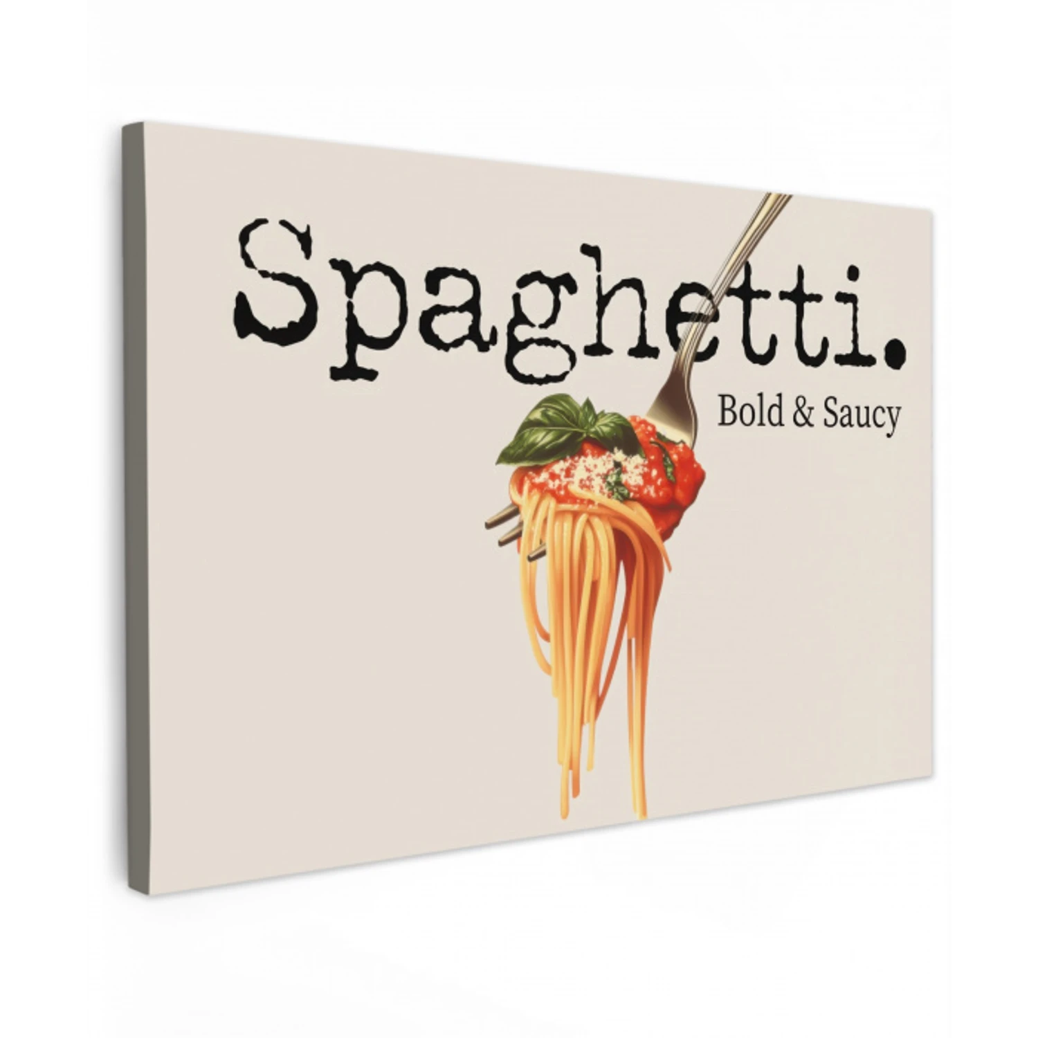 Spaghetti - tomatensaus - Parmezaanse kaas Tuinposter op houten frame 2 cm dik klein -3d