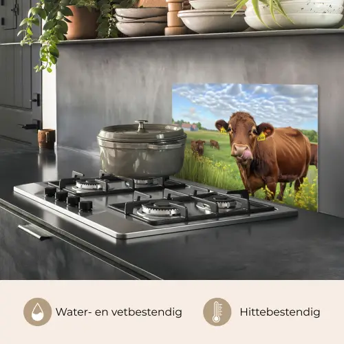 Koe - Weide - Bloemen keuken achterwand spatscherm klein -usp_NL
