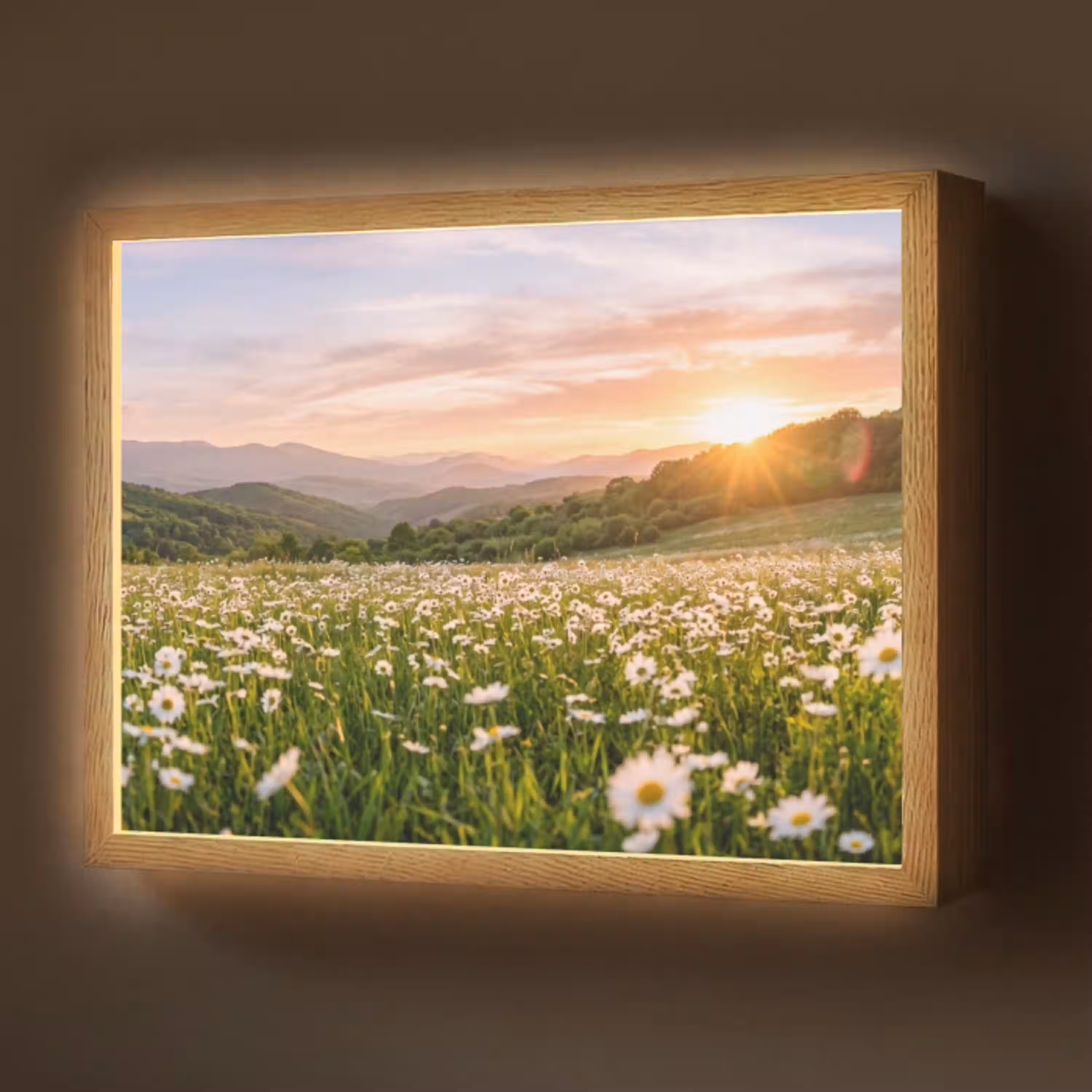 Madelief - Veld - Heuvels - Groen Light Box met batterij (Wandlamp) middel -z3d_website