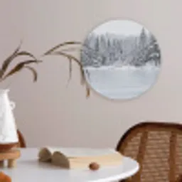 Meer - Dennen - IJs - Winter - Rustgevend Akoestische PET Vilt - Rond klein -sfeer3